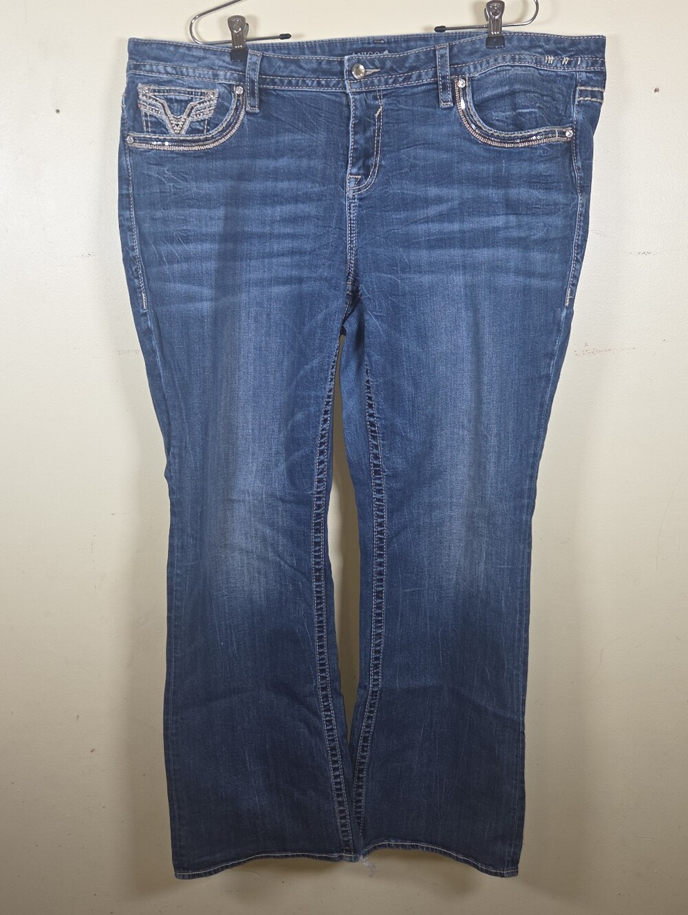 Vigoss Dallas Bootcut Jeans Womens 22 Medium Wash Flap Pocket Stretch Denim Blue